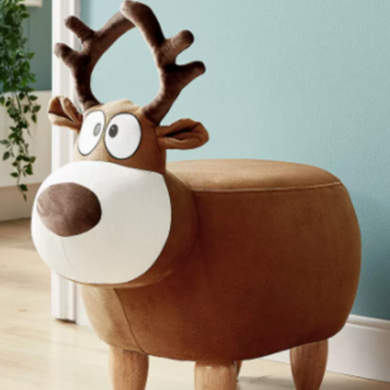 Children's animal shaped ottoman with sturdy wooden feet and soft fabric