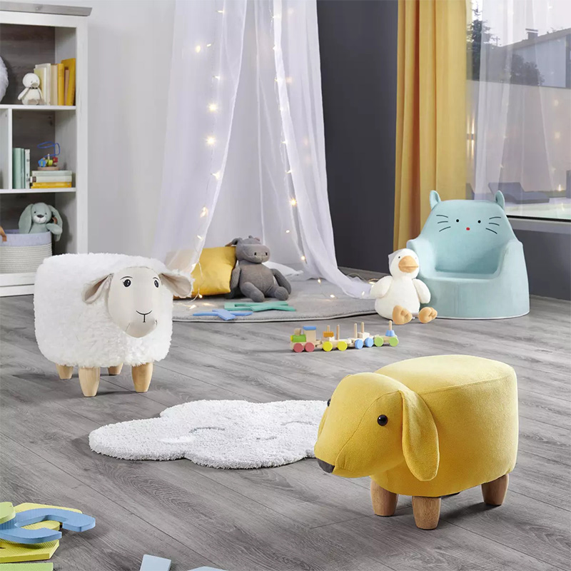 Children's animal shape ottoman with sturdy wooden feet and soft fabric