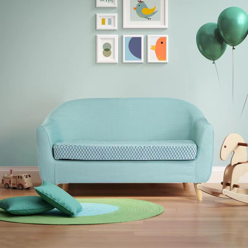 Children's love seat sofa with armrests, covered with soft fabric