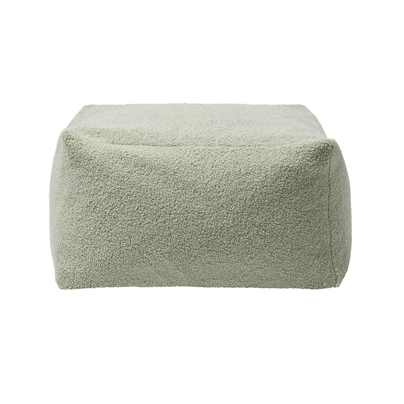 Soft square pouf with soft filling and boucle fabric