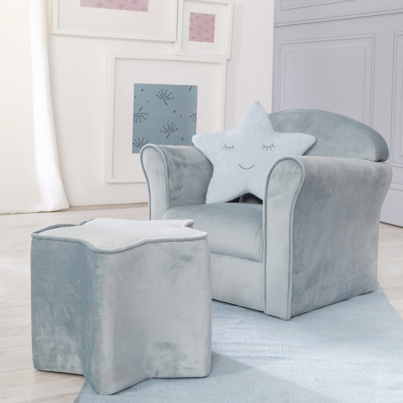 Children's single sofa with armrests, comfortable mini-armchair covered with soft velvet