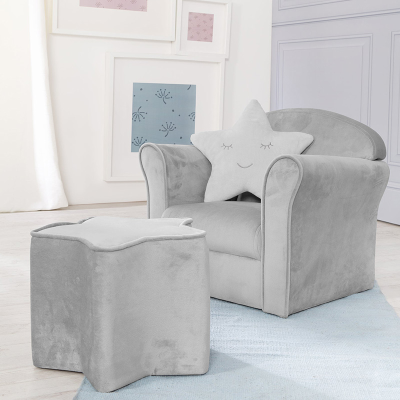 Children's single sofa with armrests, comfortable mini-armchair covered with soft velvet