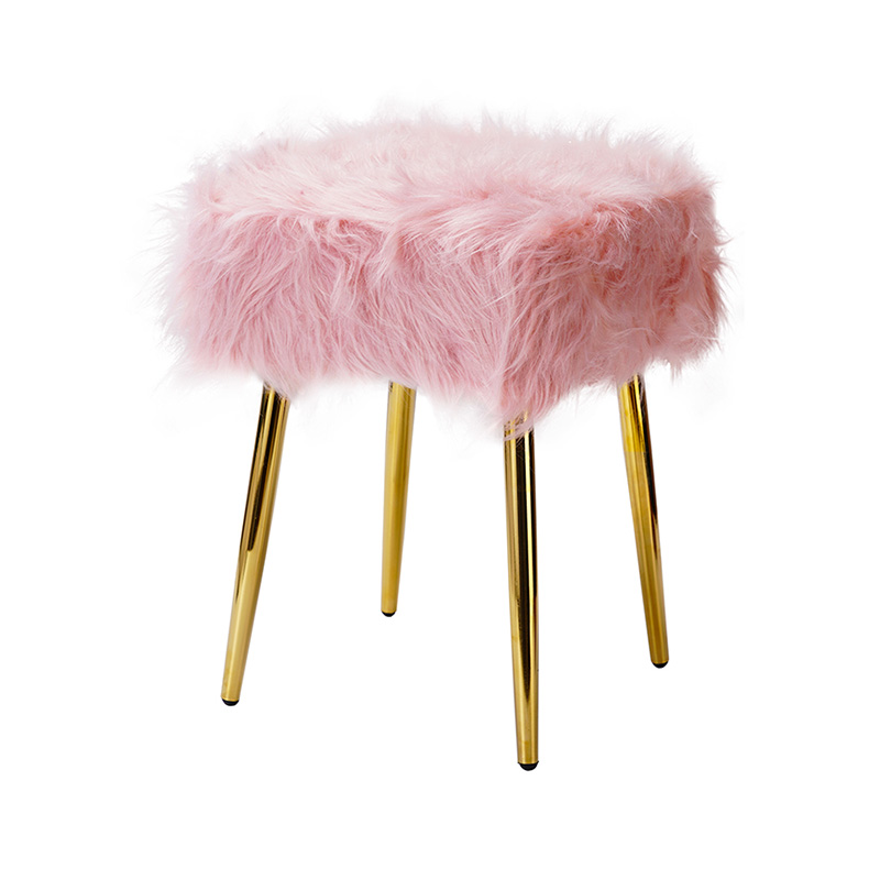 Square fur stool with metal legs