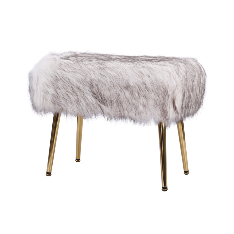 Rectangle fur stool with metal legs