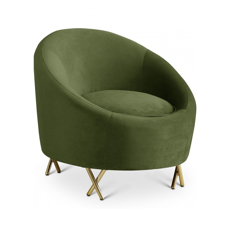 Round velvet chair with metal legs