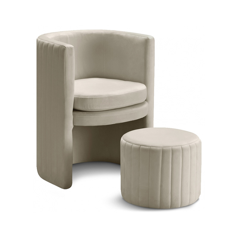 Velvet accent chair and stool set