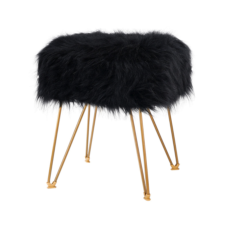 Square fur stool with metal legs