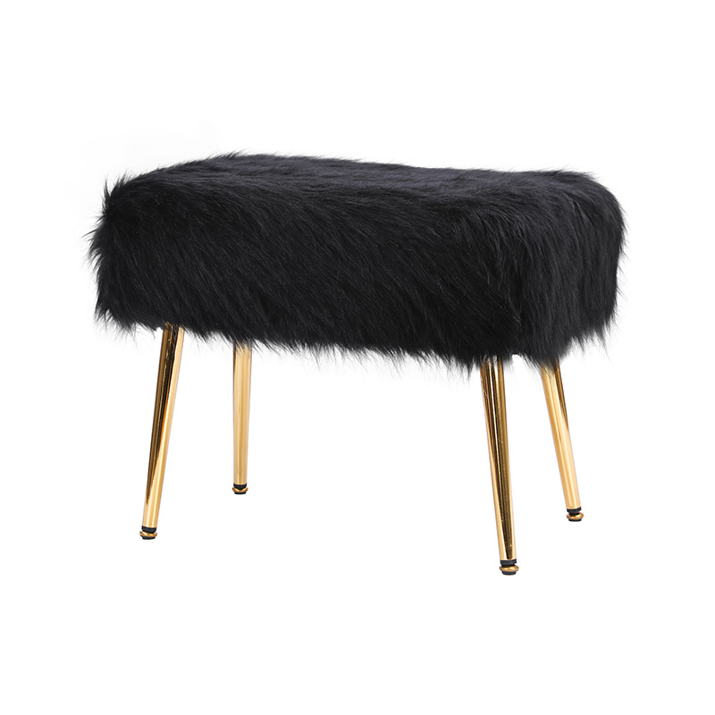 Rectangle fur stool with metal legs