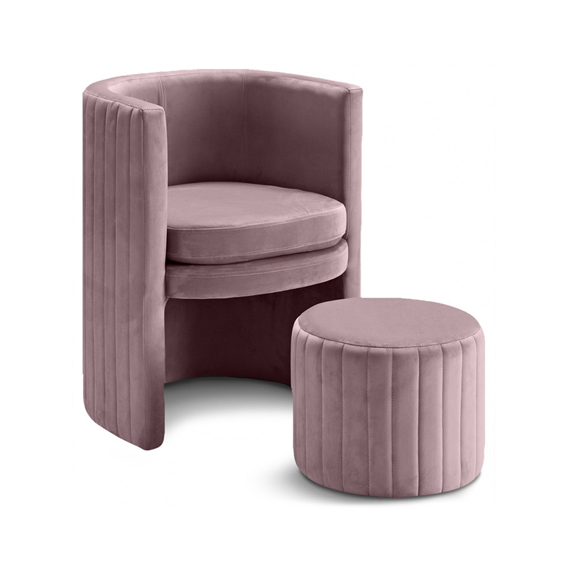 Velvet accent chair and stool set