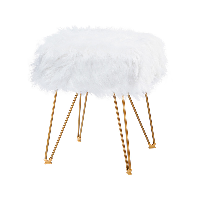 Square fur stool with metal legs