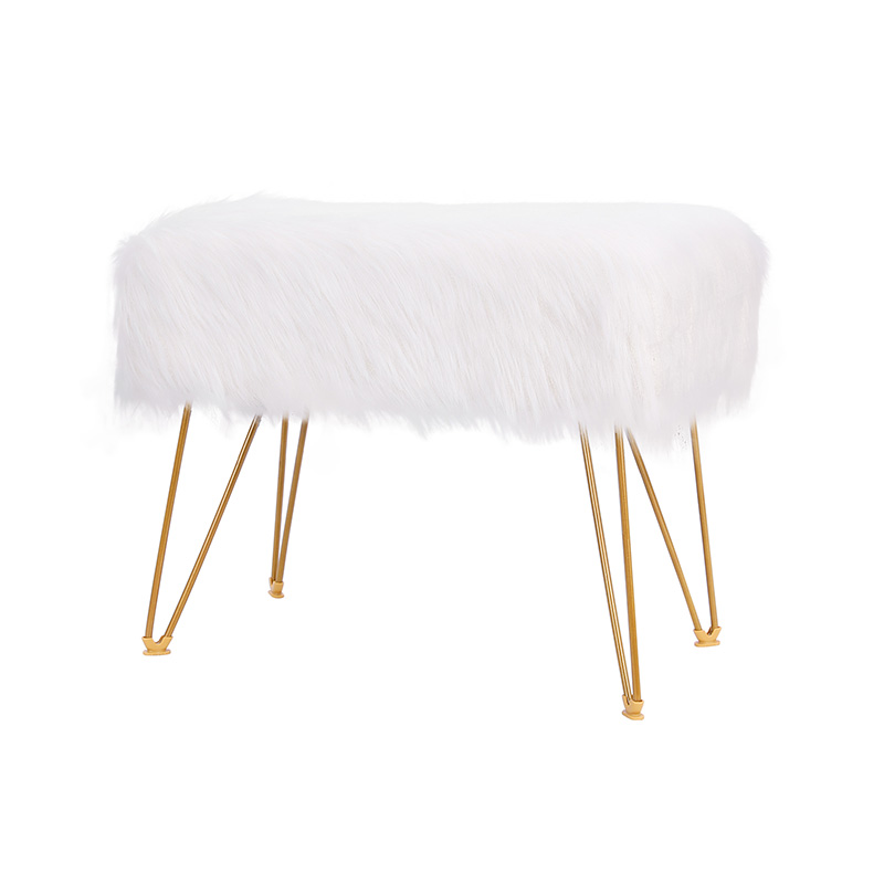 Rectangle fur stool with metal legs