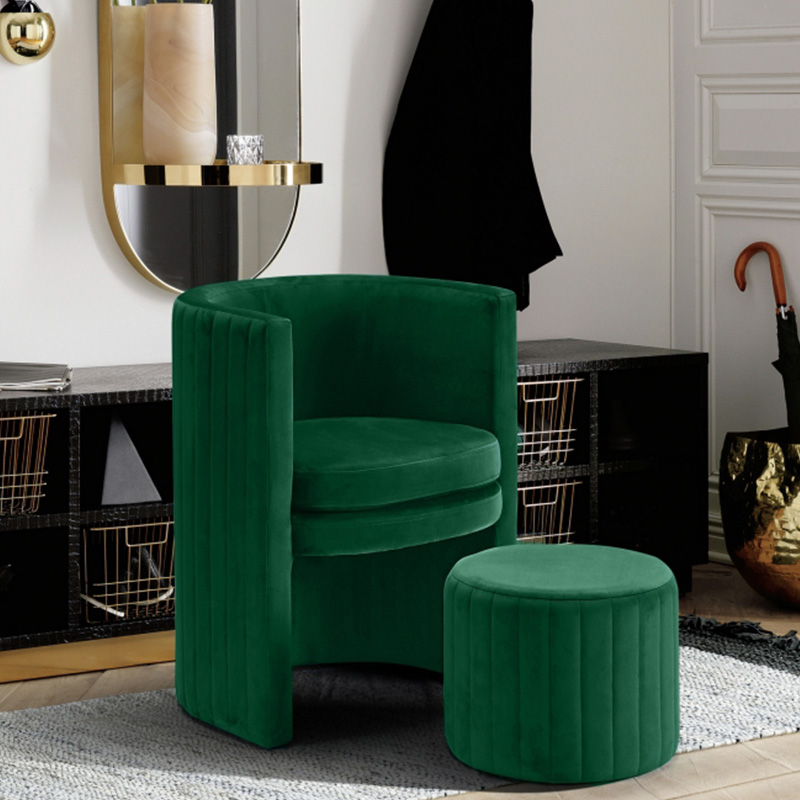 Velvet accent chair and stool set