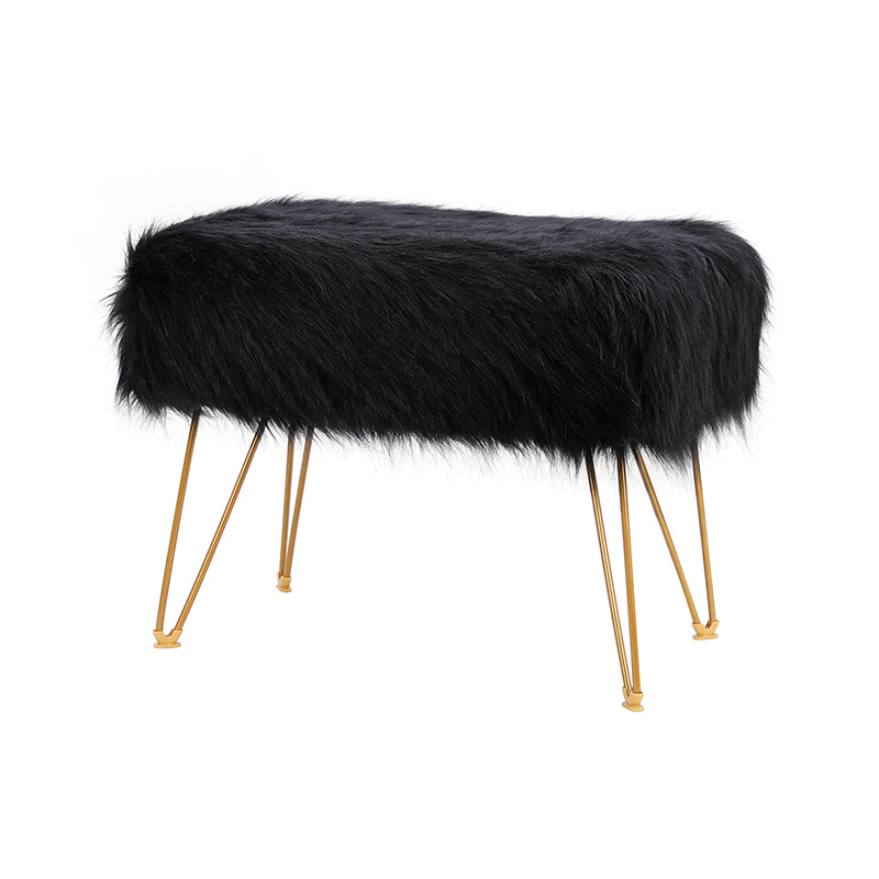 Rectangle fur stool with metal legs