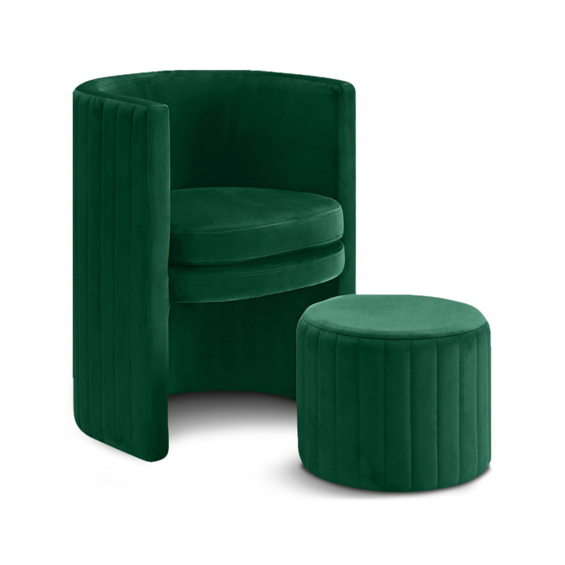 Velvet accent chair and stool set