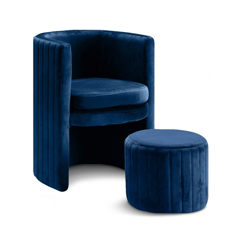 Velvet accent chair and stool set