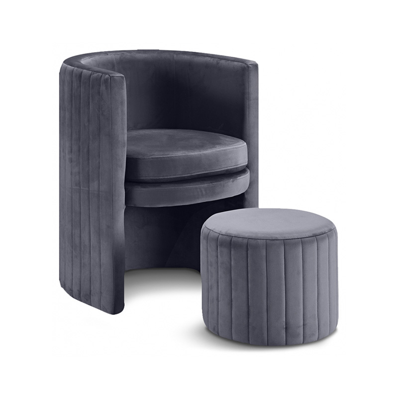 Velvet accent chair and stool set