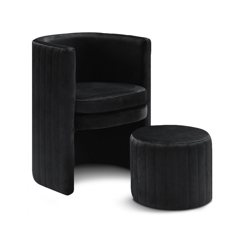 Velvet accent chair and stool set